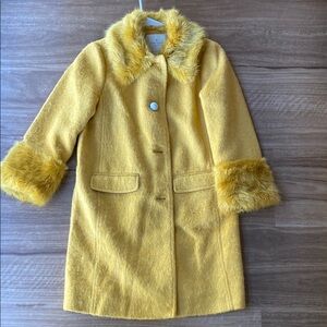 NWOT Kate spade Yellow Faux Fur Trimmed Women's Coat